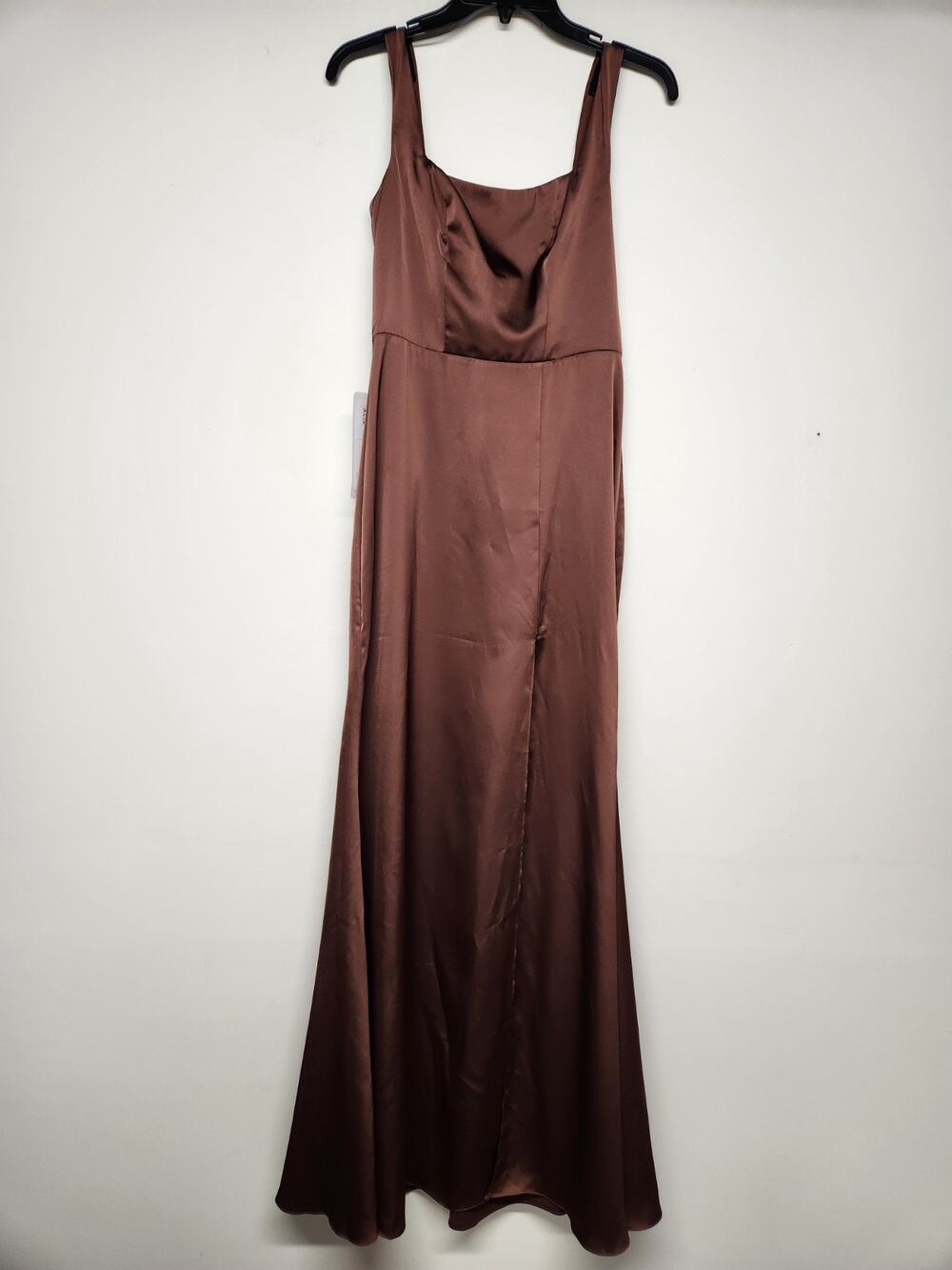 Azazie Women's Frostine A-Line Bow Stretch Satin Maxi Dress, Size A2, Espresso